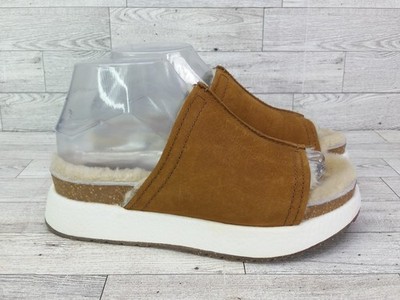 OTBT Wayside Platform Slides Shoes Brown Suede Shearling Lined Women's US 7 M