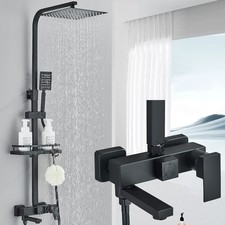 Colonna doccia miscelatore doccetta pioggia soffione asta Set nero 3 Via ottone