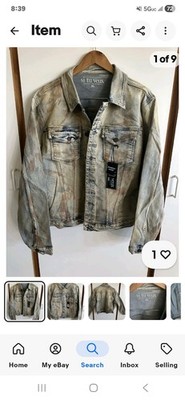 si tu veux Men's Jean Jacket XL Beige Blue Button Accents Heavyweight Casual