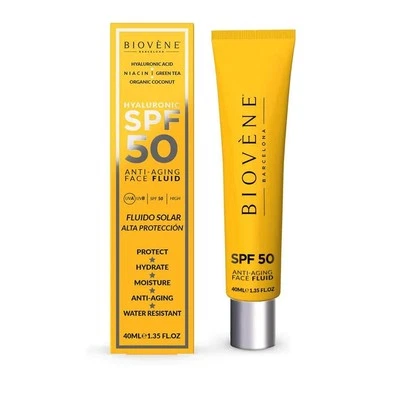 Biovene Hyaluronic Spf50 Anti-Aging Face Fluid 40ml coconut Water Resistant ===