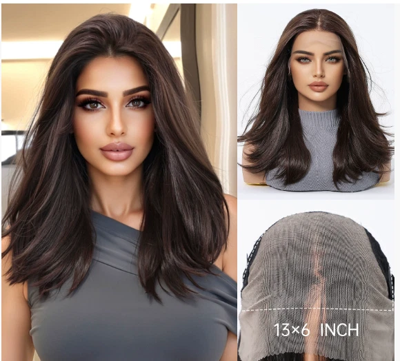 13x6 Large Lace Front Cap Silvery Gray Human Hair Blend Heat Ok Wigs Women Soft - Image 4 of 4