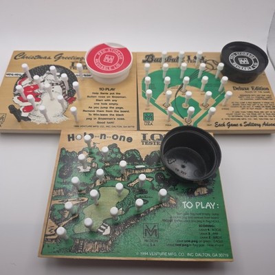 Iq Testers Baseball Golf Christmas 1994 Venture Wooden Puzzle Peg Game Lot Of 3