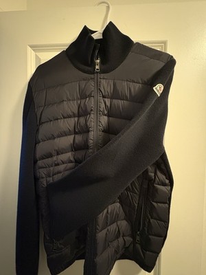 Moncler Black Knit Padding Full Zip Jacket Men's High Neck Logo Size L