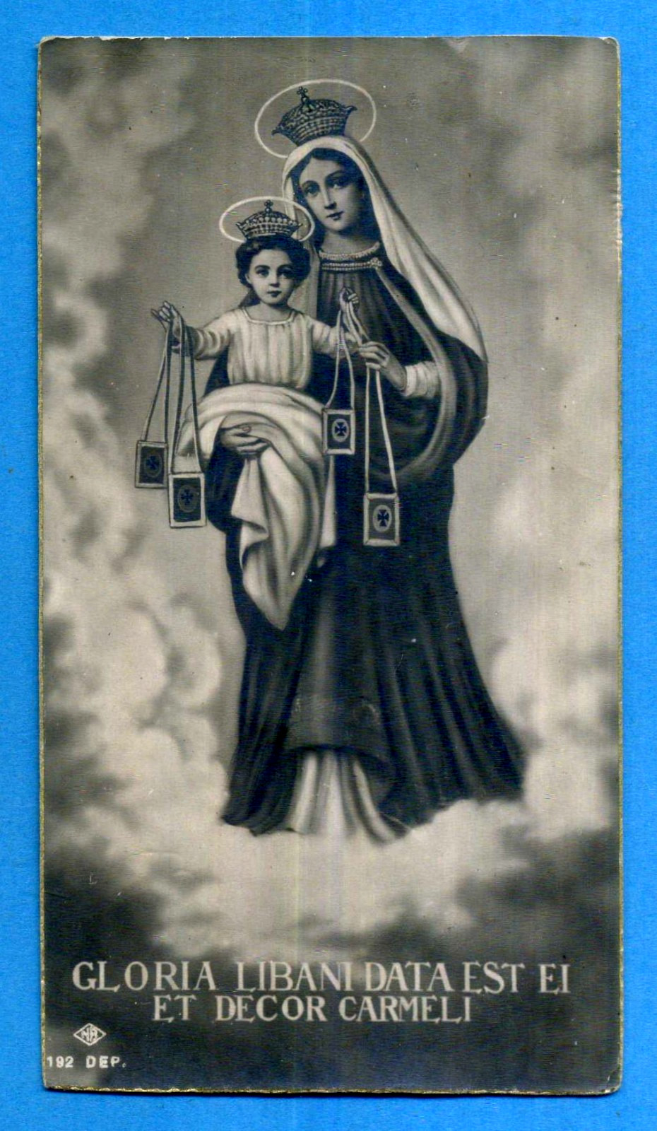 SANTINO HOLY CARD - GLORIA LIBANI DATA EST EI ET DECOR CARMELI - 1946 CHIAVARI