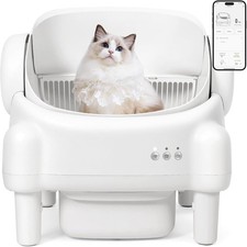 Used Smart Automatic Litter Box Open-Top Self-Cleaning Cat Box 10.5L w/ 3 roll