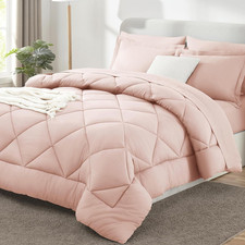 Queen Comforter Set Blush Pink - Bed in a Bag Queen Size 7 Pieces, Luxury Soft B