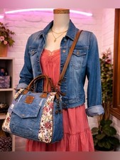 Upcycled Denim Floral Tote Bag • Western Boho Cowgirl Purse • Vintage 90s Style