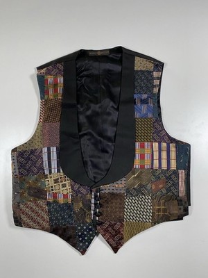Vintage Audrey Buckner Silk Patchwork Vest Tuxedo Waistcoat Men's M 42 90s Shawl