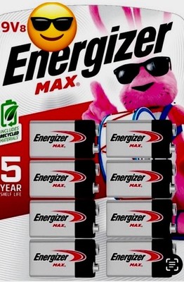 Energizer MAX Alkaline 9 Volt Batteries, 8-Pack 5 Yr Shelf Life