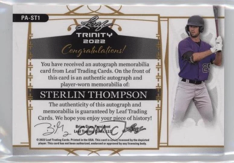 2022 Leaf Trinity Silver Foil /99 Sterlin Thompson #PA-ST1 Patch Auto - Image 2 of 2