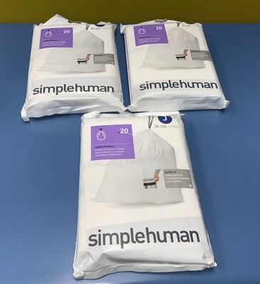 3 Pack SimpleHuman Custom Fit Liners Code J  30-45L 8-12 Gal. 100 Trash Bags