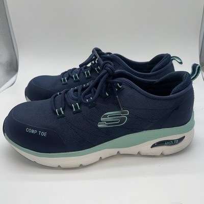 Sketchers Work Arch Fit Safety Shoes NEW Women 10 Slip Resistant Comp Toe Navy