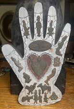 Vintage Milagros Hand Mexican Style Wood w/ Metal Charms 8 x 4.5