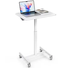 Bureau roulant Bureau de standing petit avec roues verrouillables Hauteur réglable Blanc