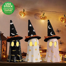 Halloween Ceramic Ghost Figurines Set of 3 Witch Hats Indoor Decor