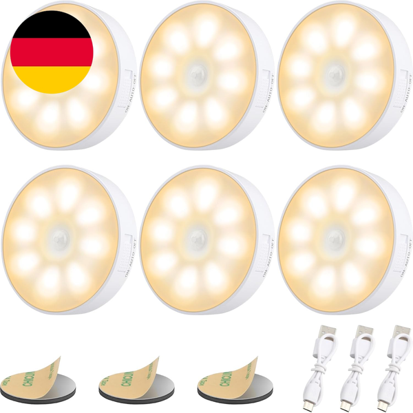 6 StüCk 8 Leds Nachtlicht Mit Bewegungsmelder, Nachtlampe, Usb Wiederaufladbares-image