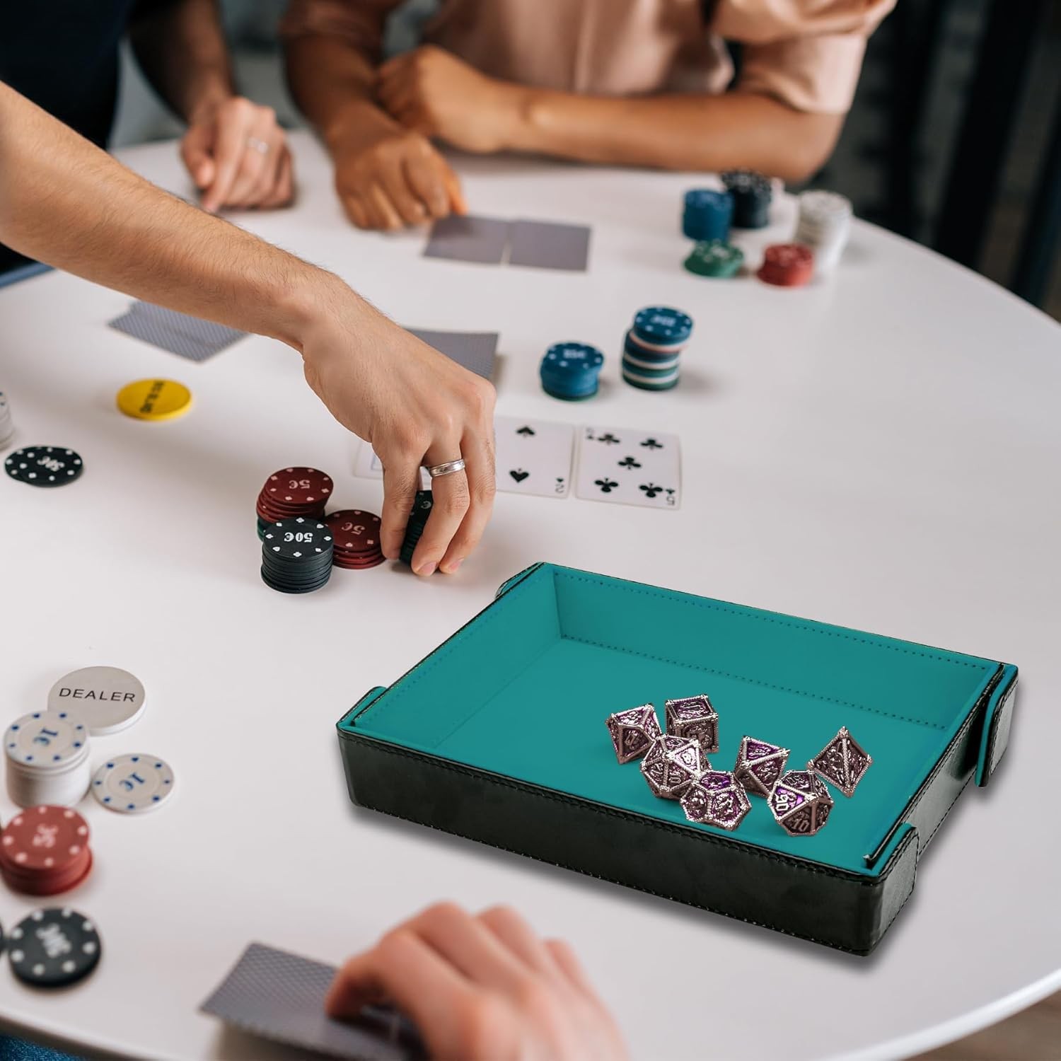 SIQUK 2 Pieces Magnetic Dice Tray Rectangle Folding Cyan and Black 