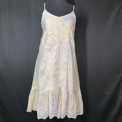 Rachel Zoe Dress Sz Sm? Yellow Eyelet Lace Detail Midi Prairie Cottage Core Boho