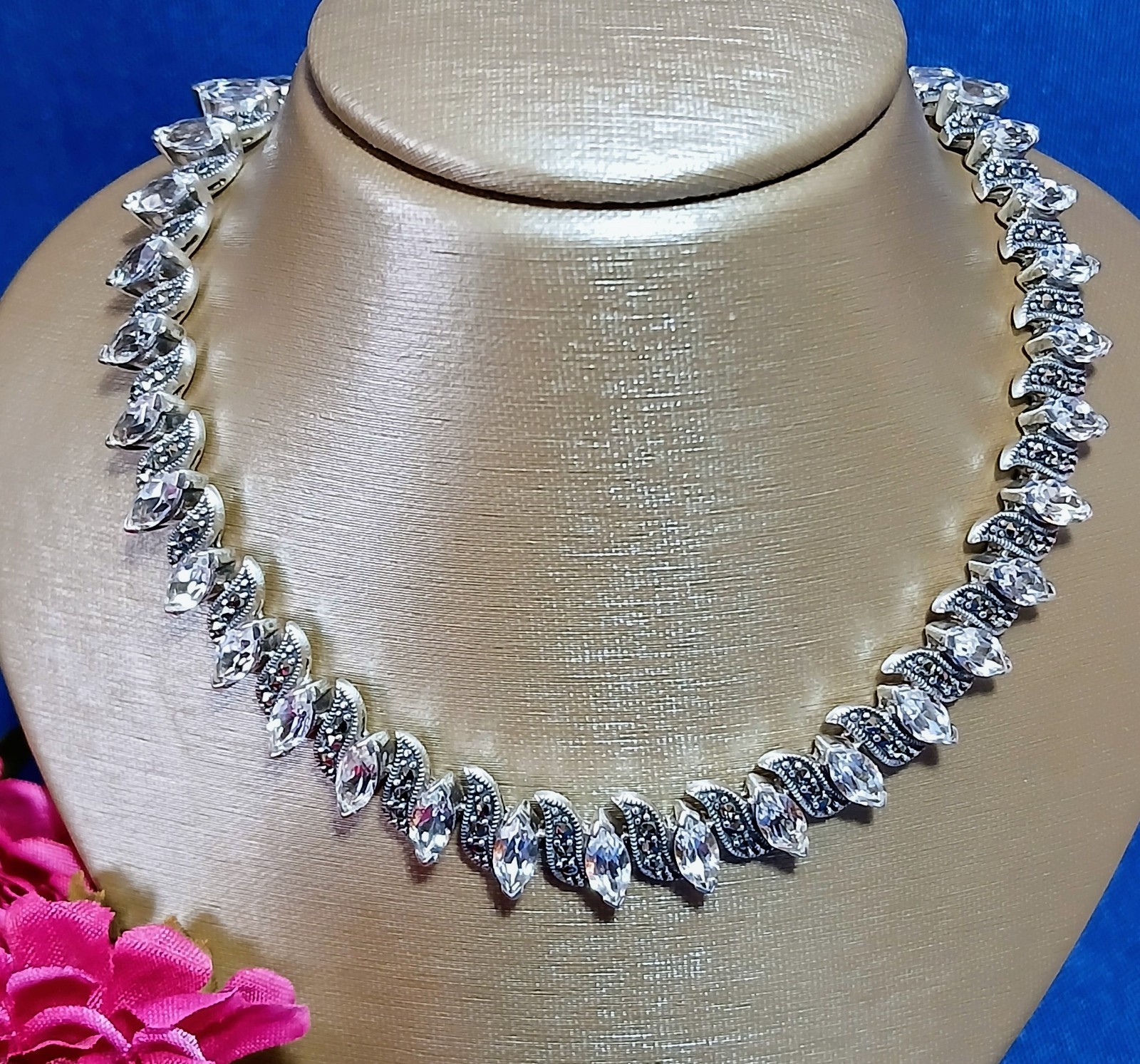 HEAVY Vintage SOLID Sterling Silver Marcasite Top… - image 13