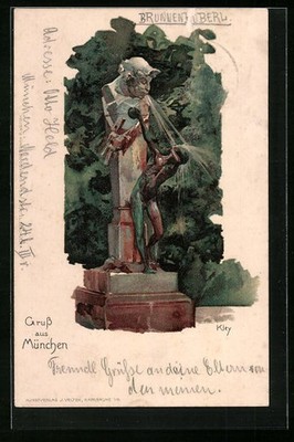 Artist postcard Karl Mutter: Munich, Brunnenbuberl 1906 