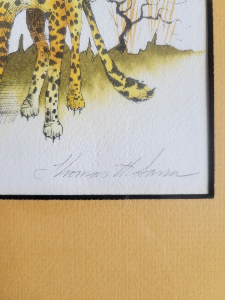 Acuarela Cheeta Original Vintage Enmarcada Firmada y Enmarcada 10.25x10.75" Foto 3 de 4