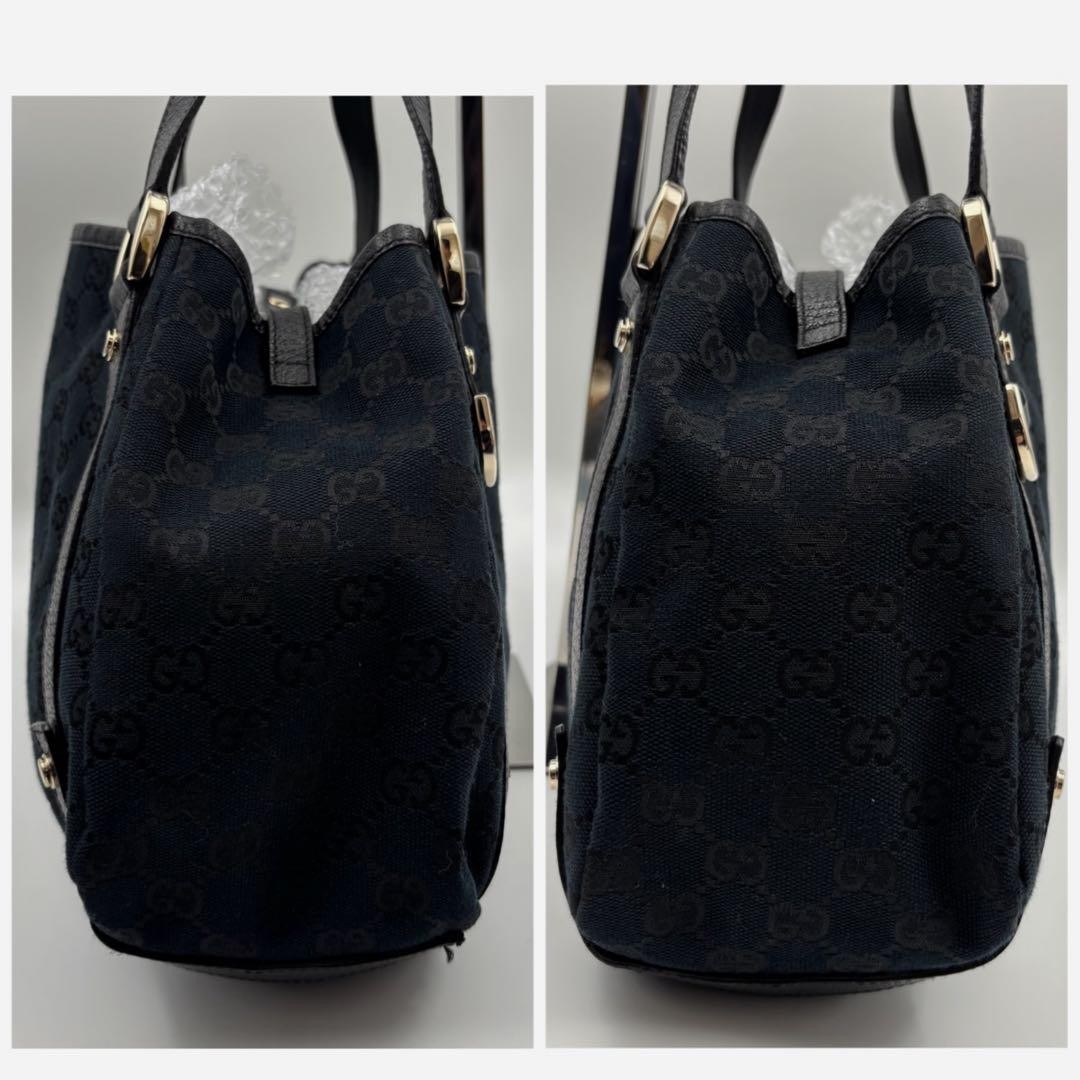 GUCCI Abbey GG Canvas Tote Bag Unisex Navy Leather Gold Excellent Condition thumbnail 4