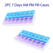 Weekly Pill Case 7 Day AM PM Pill Box Organizer Medicine Container - 2 Pack