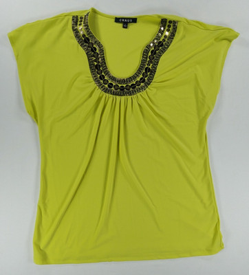 Josephine Chaus Green Sleeveless Womens Blouse Top Embellished Size Large - LG