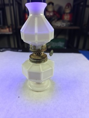 Antique Miniature Oil Lamp Smith I Fig 192 Milk Glass ''Mission'' Block Pattern