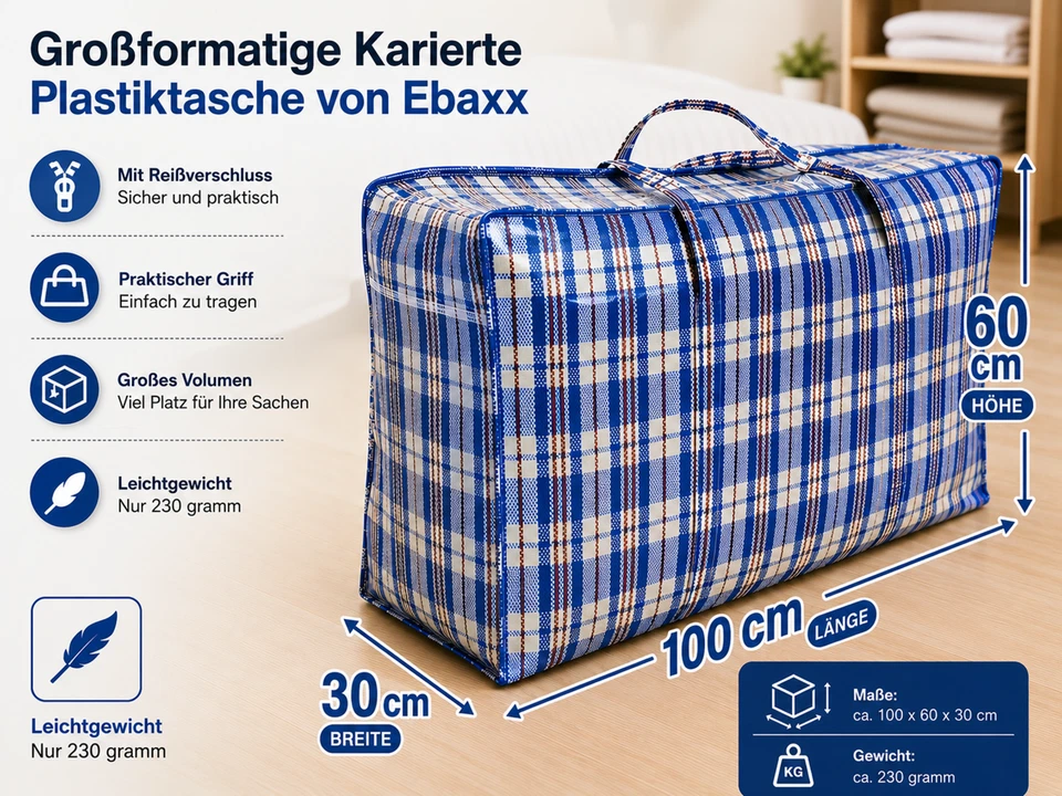 Plastiktasche Groß Jumbo Unterbett Aufbewahrungs Tasche kariert Camping blau XXL - Bild 1 von 1