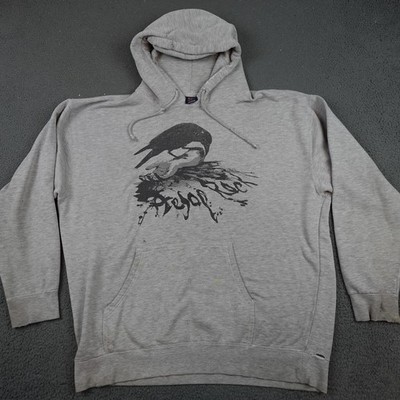 Aesop Rock Hoodie Mens XL Gray Pullover Fleece Sweatshirt Distressed Crow