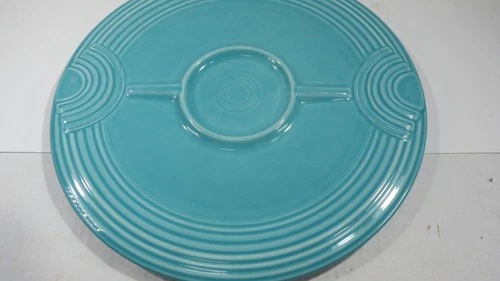 Vtg Fiesta Ware TURQUOISE  12" Serving Cake Chip & Dip Plate Hostess Tray Homer