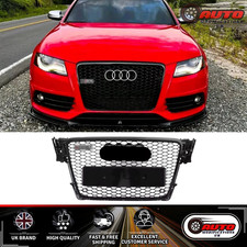 Audi RS4 Style A4 S4 B8 Front Main Grille Honeycomb Mesh Grill Gloss Black 08-12