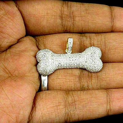 1 kt Rundschliff Laborgefertigter Diamant Hundeknochen Herren Anhänger 14 K Gelbgold vergoldet