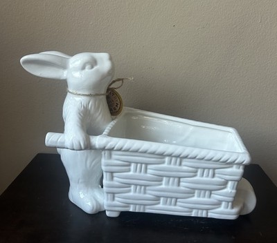 Arlington Designs Ceramic Bunny Rabbit With Wagon Easter Figurine New 8.5  Tall