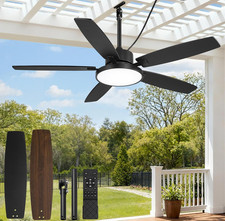 52'' Waterproof Outdoor Ceiling Fan with Light Remote, 6-Speed DC Motor, Black