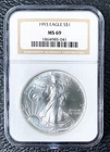 1993 $1 AMERICAN SILVER EAGLE NGC MS69 CLASSIC BROWN LABEL VINTAGE HOLDER