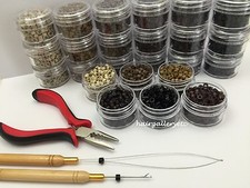 250 SILICONE MICRO BEADS PLIERS HOOK LOOP I TIP FEATHER HAIR EXTENSION TOOL KIT