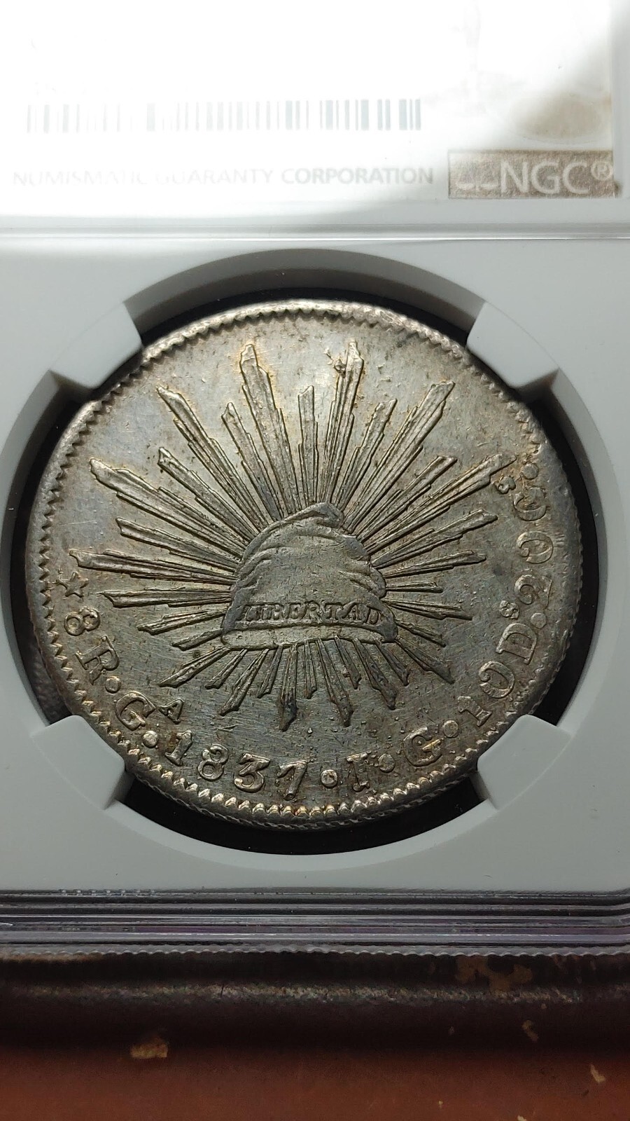 1837/6 GA JG Mexico Silver 8 Reales Rare Overdate NGC AU Details Cleaned    4761