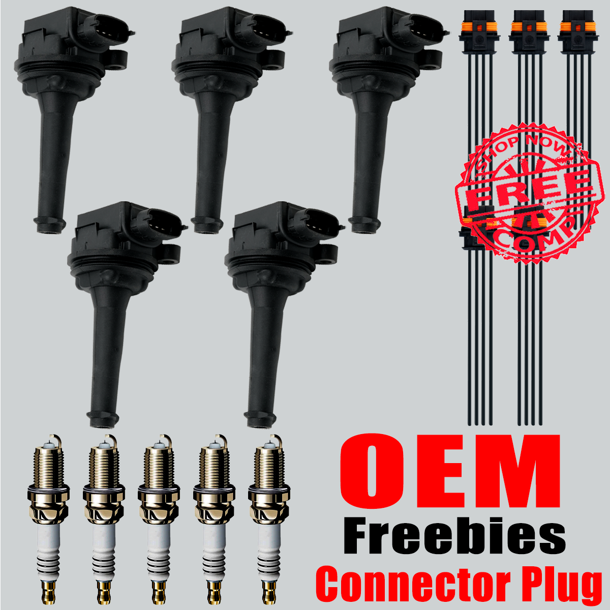 5X OEM Ignition Coil & Spark Plug Kit for Volvo C70 S60 S80 V70 XC70 UF341
