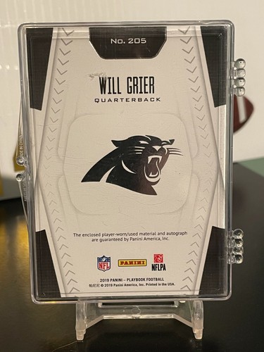2019 Panini Playbook Jersey Gold 59/755 Will Grier #205 Rookie Auto RC - Picture 6 of 6