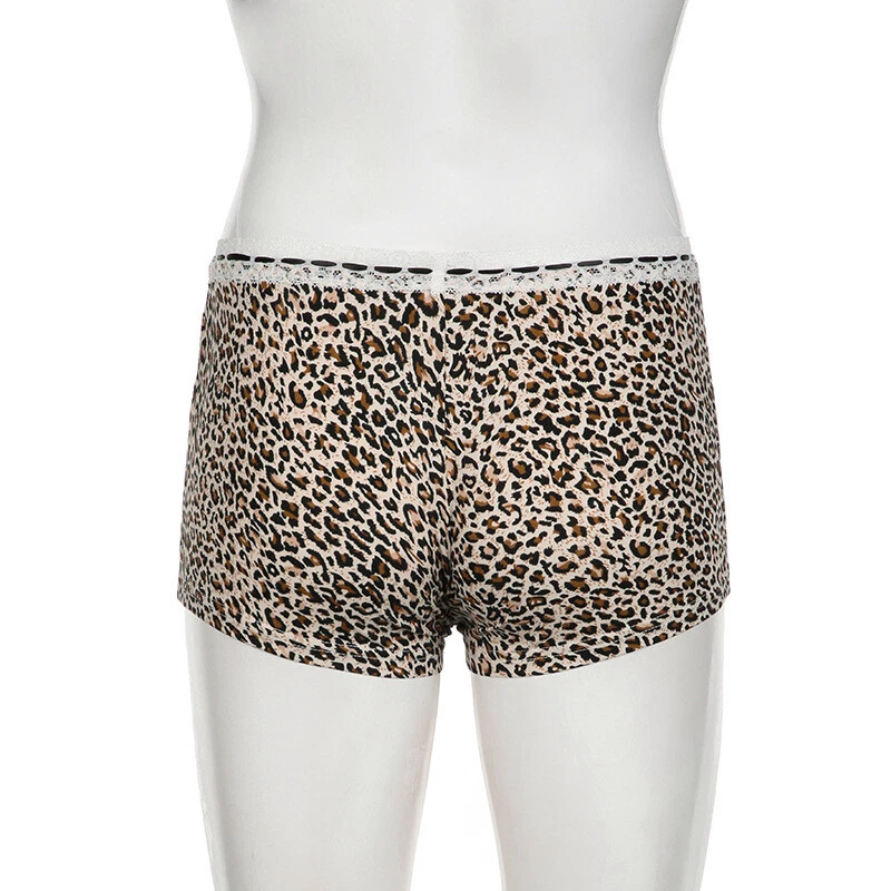 Sexy PANTS Vintage Leopard Print Slim Sexy Shorts Bow Lace Patchwork - Image 3 of 4