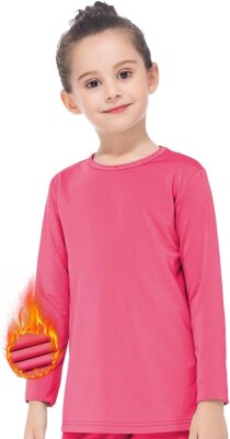 MANCYFIT Thermal Tops for Girls Fleece Lined Underwear Long Sleeve Coral  Small