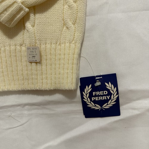 Vintage Fred Perry Women's Cream Cable Knit Cardigan Size M Button Up NWT - 第 6/10 張圖片