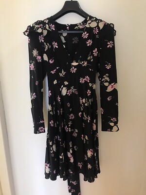 Robe Valentino En Soie Noire Imprimée Fleurs - Taille 2 (US), Neuve Avec étiquettes - Style Ligne A Genoux