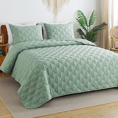 Litanika Sage Green Quilts Queen Size Bedding Set Full Lightweight