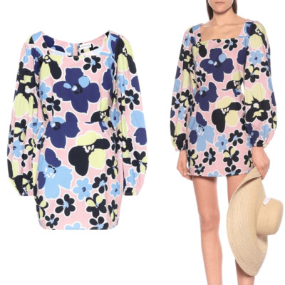 NEW Alexandra Miro Floral Print Long Sleeve Square Neck Cotton Mini Dress XS