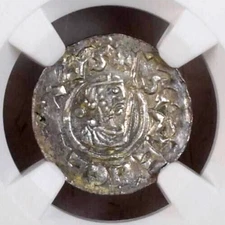 Bohemia Silver Denar Bretislaus II 1092-1100 NGC MS64  Cach-390 NGC Census 1/0