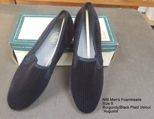 New in Box Mens Foamtreads Slippers Shoes Burgundy/Black Plaid "Augusta", Size 8