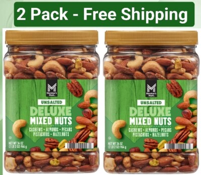 2 PACK - Member's Mark Unsalted Deluxe Mixed Nuts 34 oz. {Total 68 oz.} Kosher